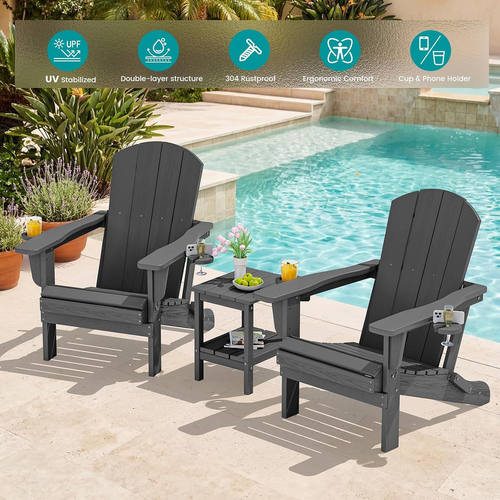 SERWALL Outdoor Adirondack Chairs with 2 Cup Holders,Foldable,Gray