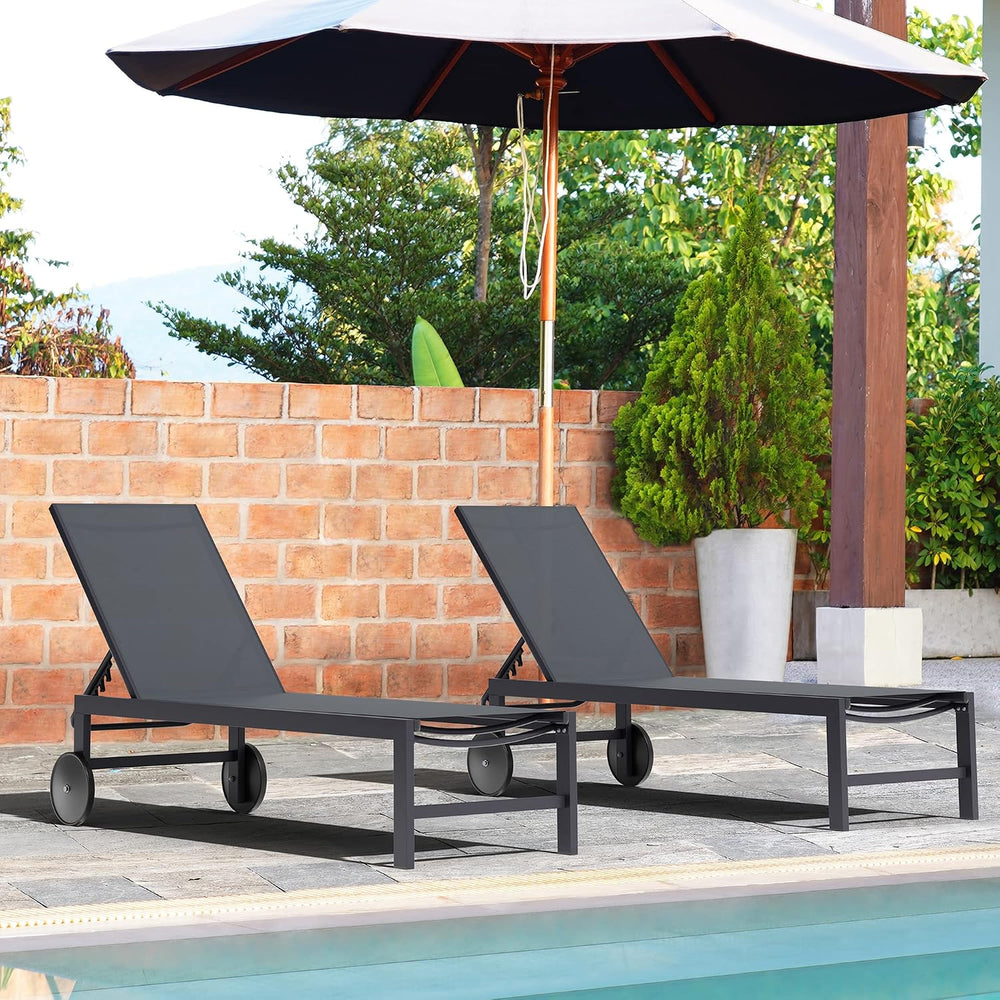 Shintenchi 2 PCS Outdoor Chaise Lounges Chair with Wheels Aluminum Reclining ...