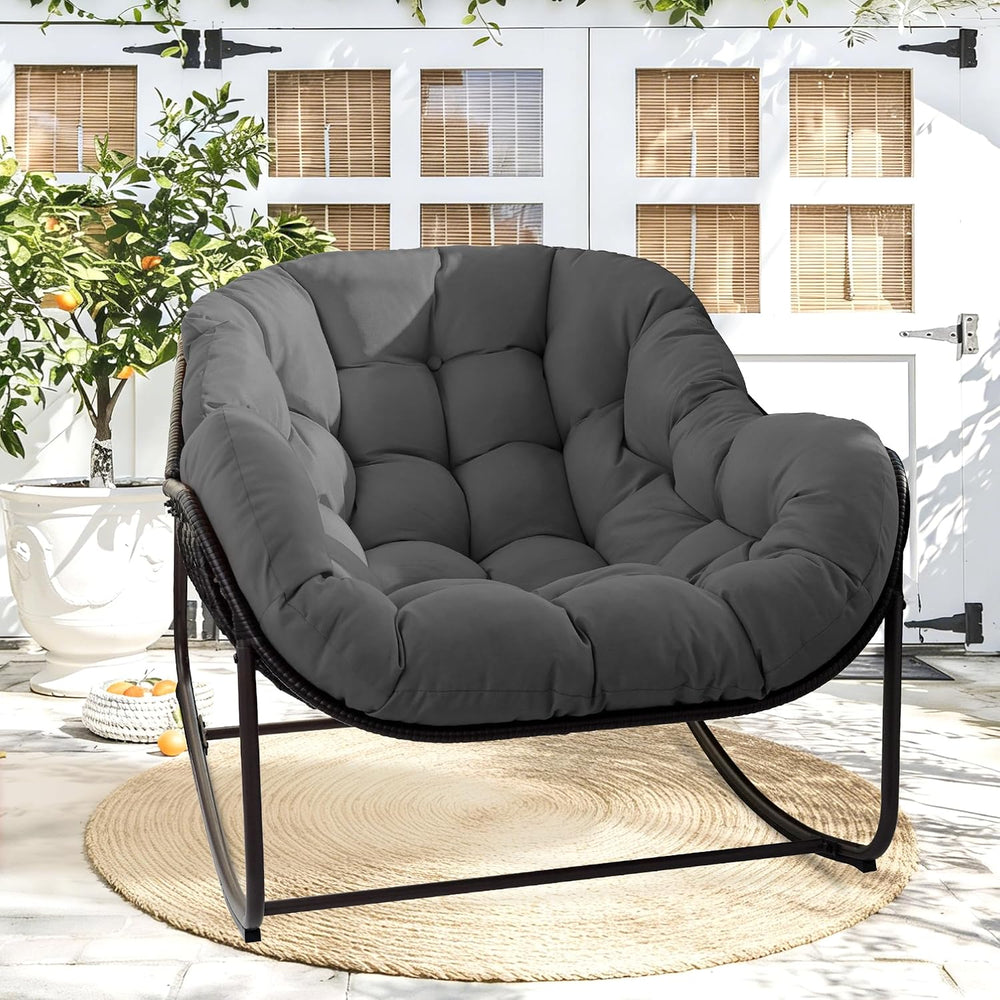 Papasan Rocking Chair Indoor & Outdoor, Oversized Egg-Shaped Papasan Rock...