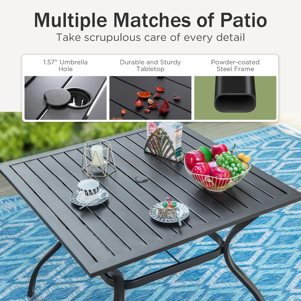 PHI VILLA Outdoor Patio Dining Set with Umbrella for 4, Folding Chairs