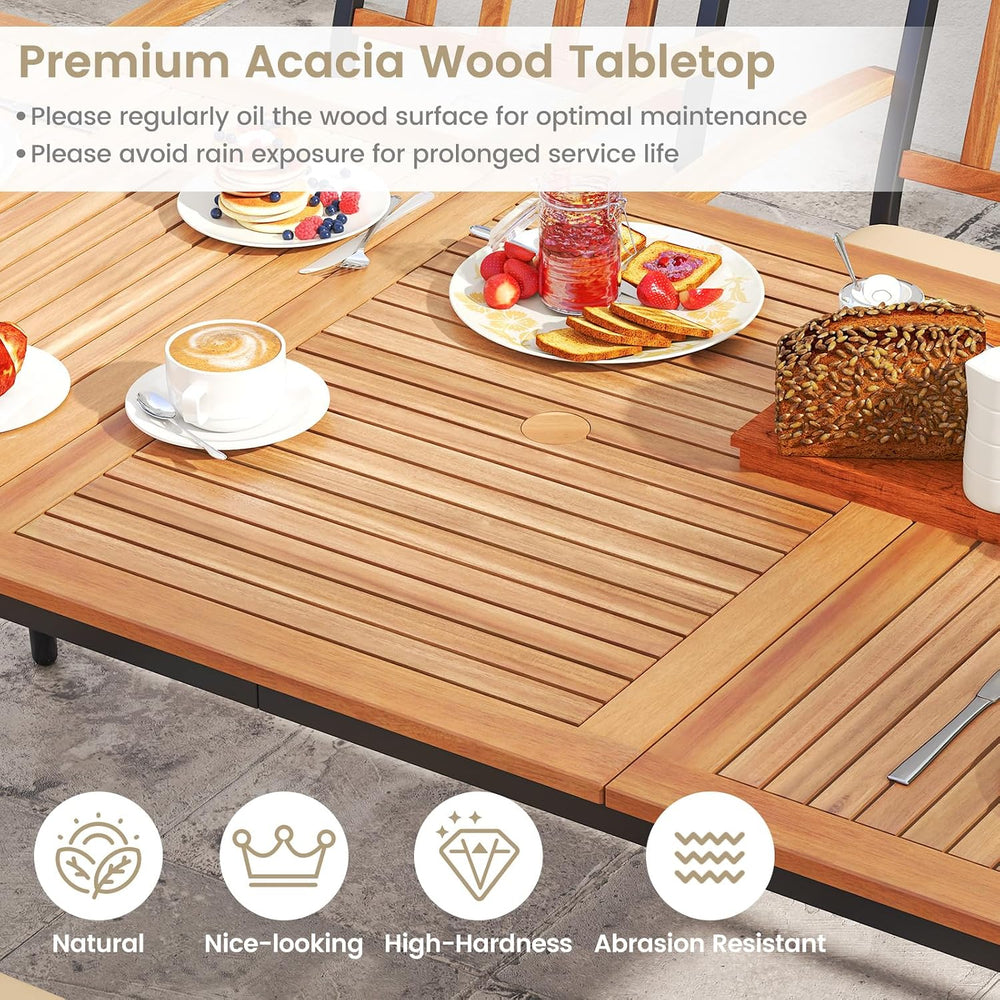 RELAX4LIFE Wooden Outdoor Dining Table for 8, 79’’ Acacia Wood Patio Table w/...