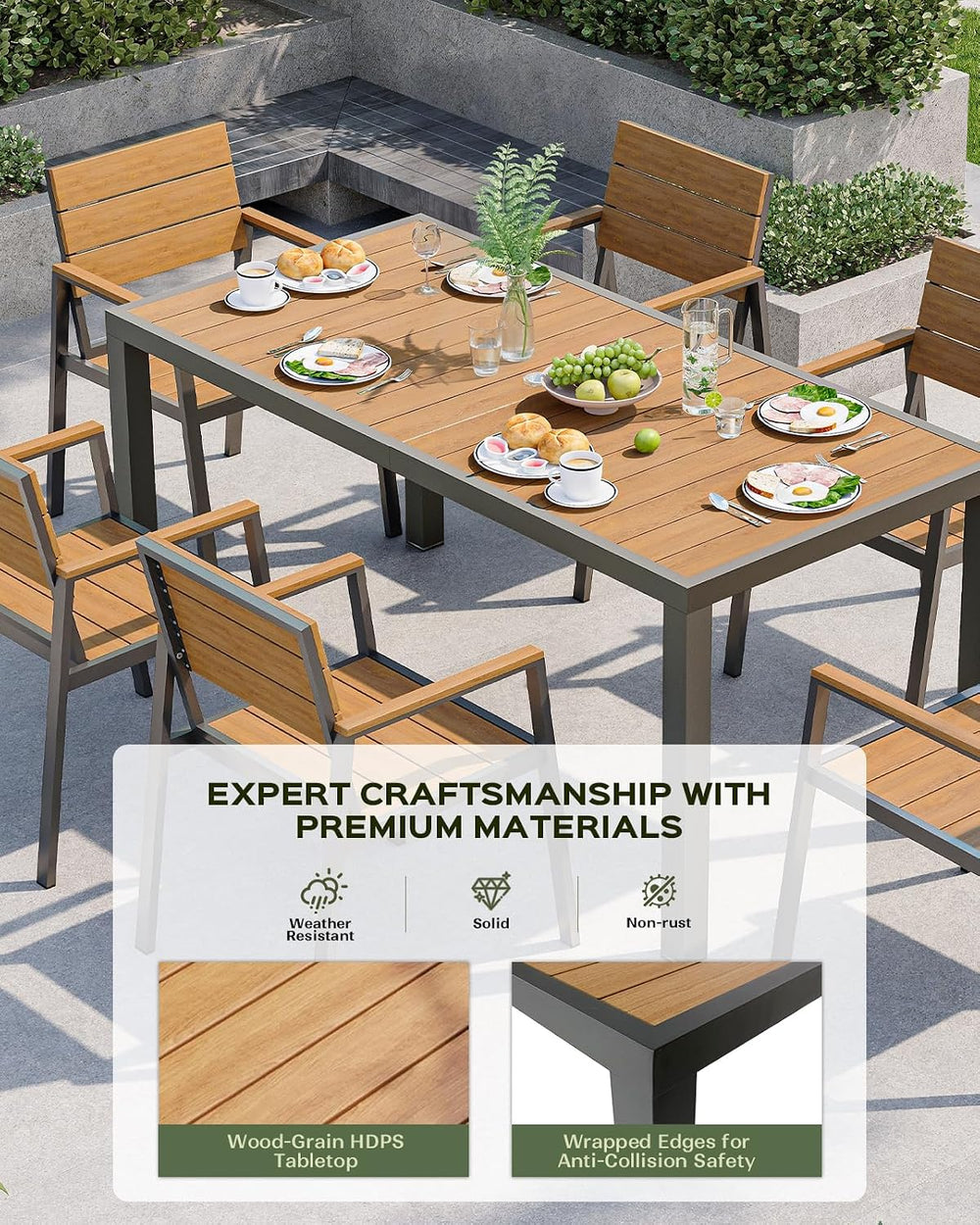 12 Pcs Outdoor Dining Set, 67" HDPS Dining Set for 10, Gray-Teak