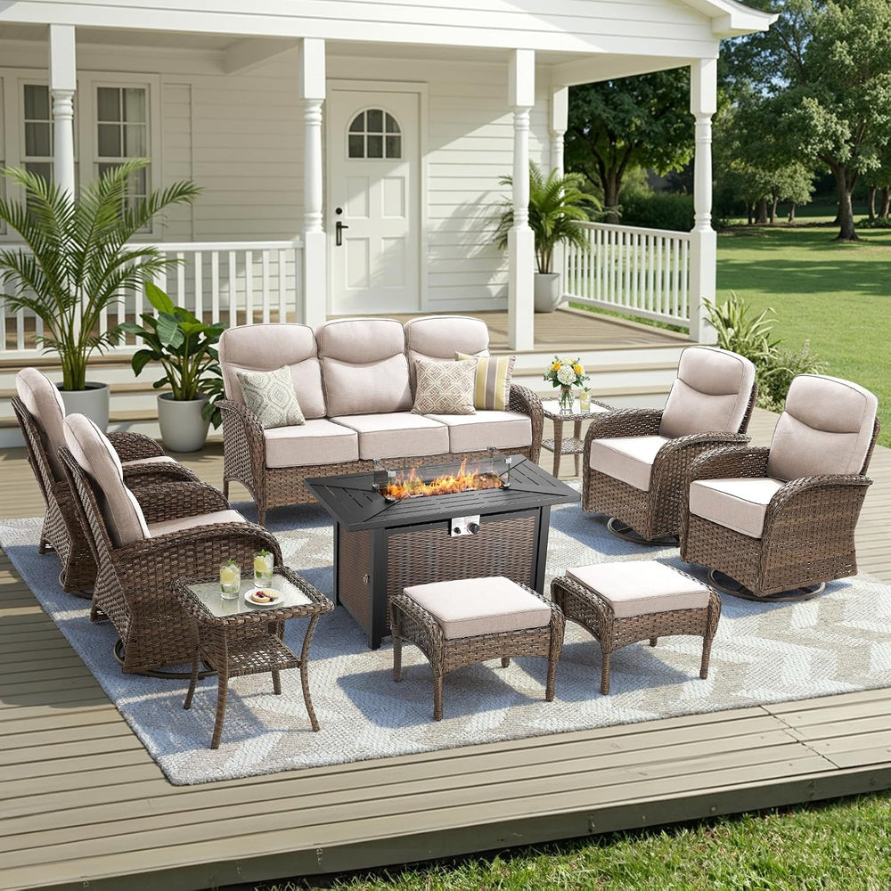 10 Pieces Luxury Patio Furniture Set with 42.5" Fire Pit Table, 6-Inch T...
