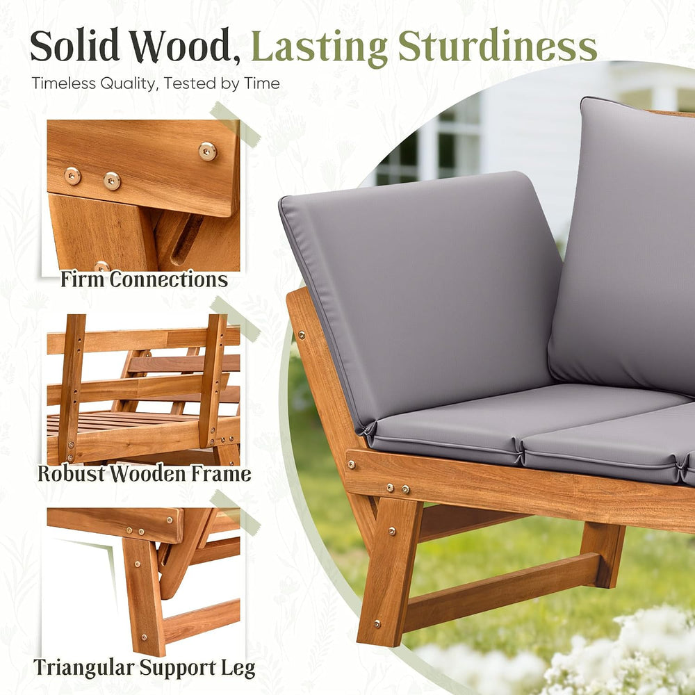 Flamaker Patio Loveseat Acacia Wood Balcony Couch (Grey)