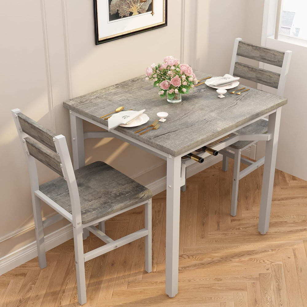 Hooseng 3 Piece Dining Table Set for 2, Small Wooden Kitchen Table with Stora...