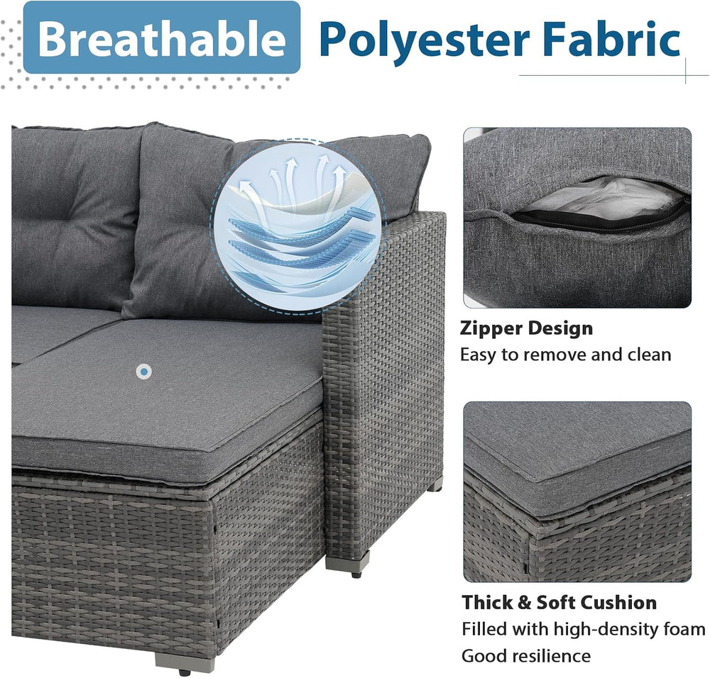3-Piece Patio Furniture Set, Outdoor Wicker Rattan Sectional Sofa & Patio...