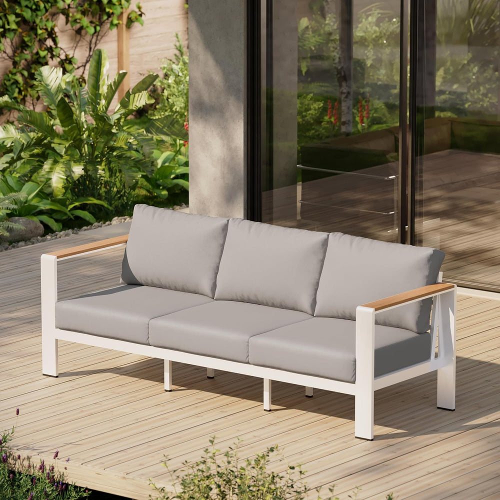 Aluminum Outdoor Patio Furniture, 3 Seats All-Weather Outdoor Patio Sofa with...