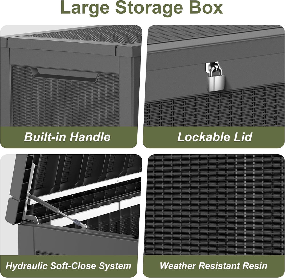 Outdoor Storage Box Waterproof, 200 Gallon Lockable Resin Large Deck Box, Pat...