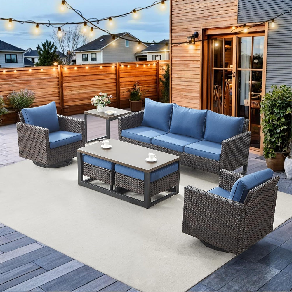 HUMMUH 7 Piece Patio Furniture Set Outdoor Sectional Sofa,High Back Patio Swi...