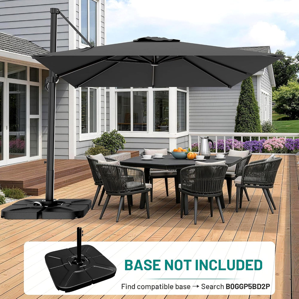 AreShark 9 X 9 FT Cantilever Umbrella w/ 360-Degree Rotation, Gray