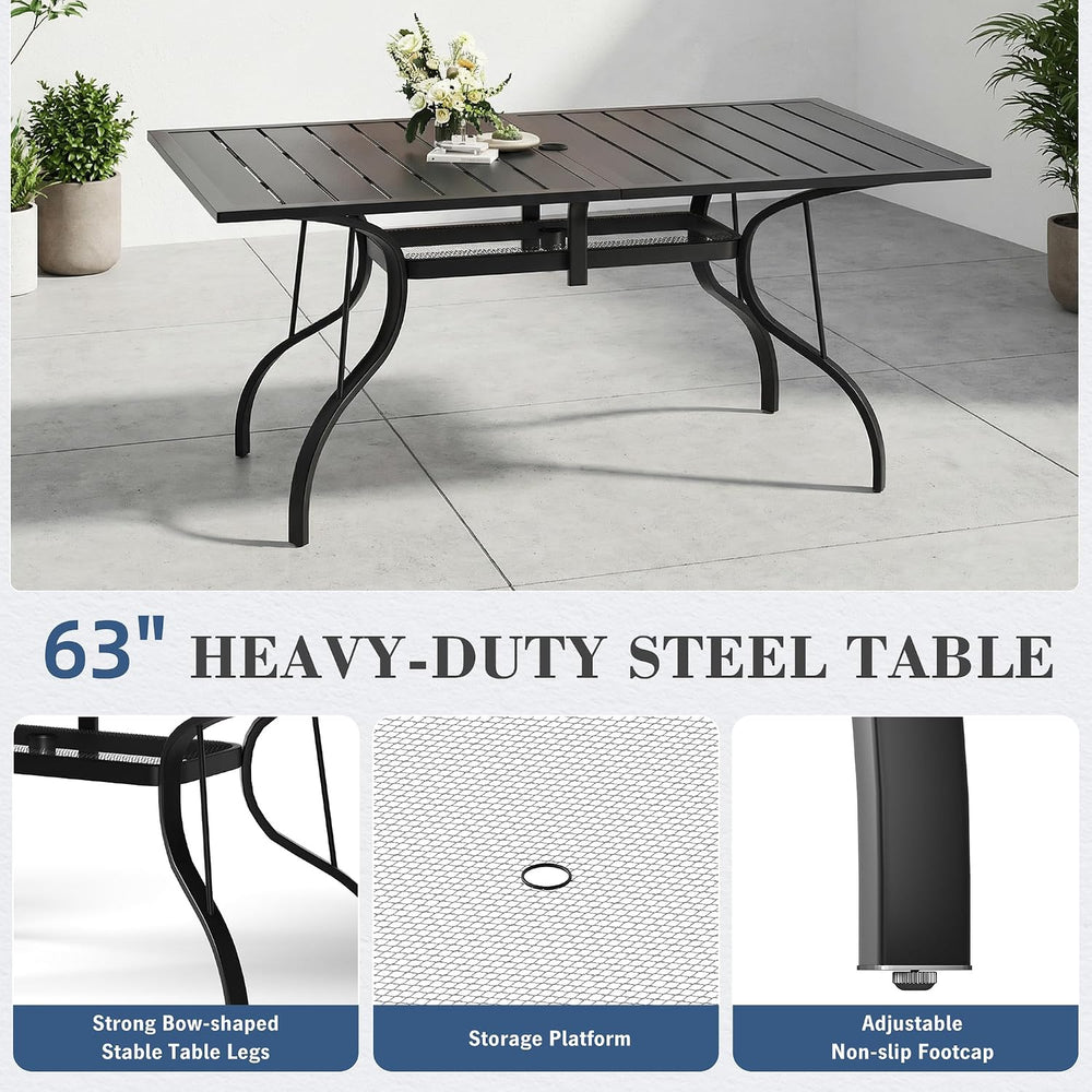 HOMREST 7 Piece Outdoor Patio Dining Set for 6, 63" Rectangular Metal Ta...