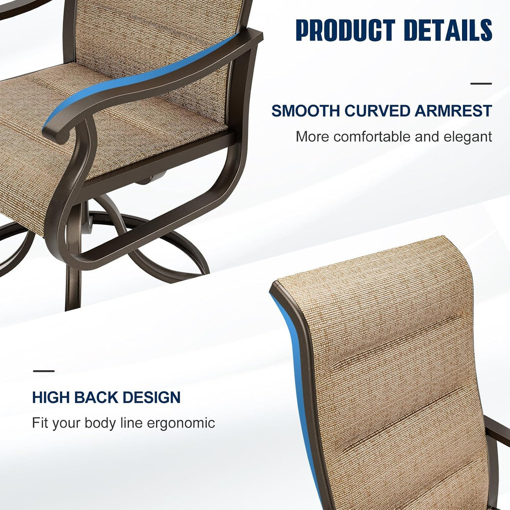 UDPATIO Patio Swivel Chairs Set of 2,Padded High Back Outdoor Chairs,Brown