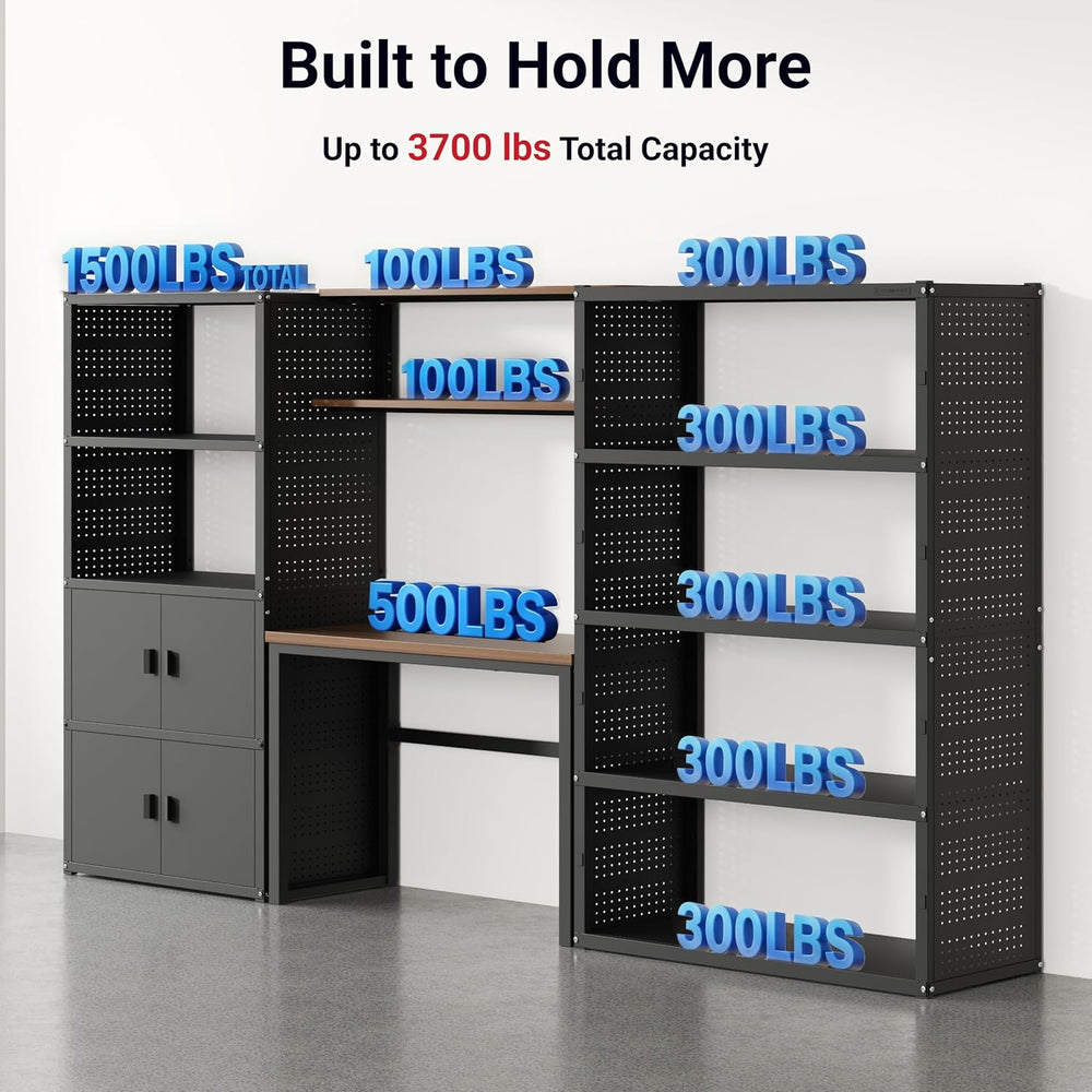 FLEXIMOUNTS 129"L Modular Garage Storage Cabinet with Workbench, Black