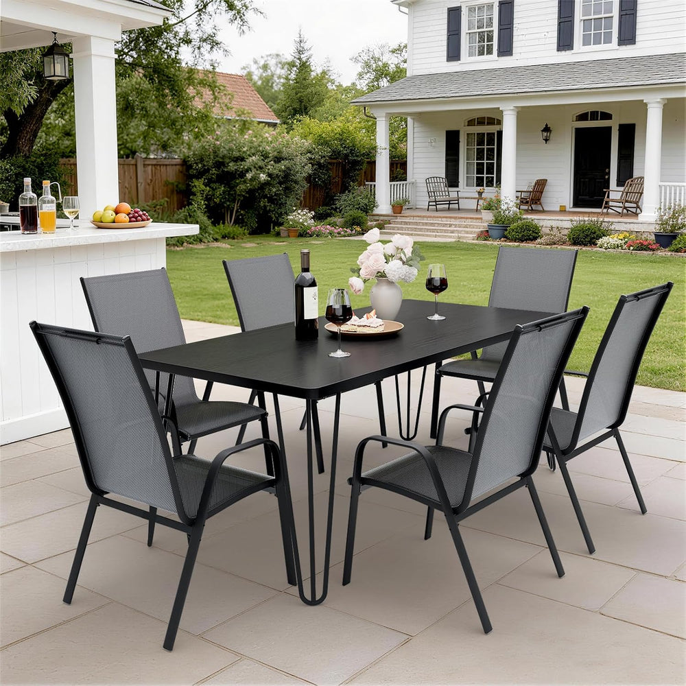 JEAREY Patio Dining Chairs Set of 6, Stackable Outdoor Chairs, Grey