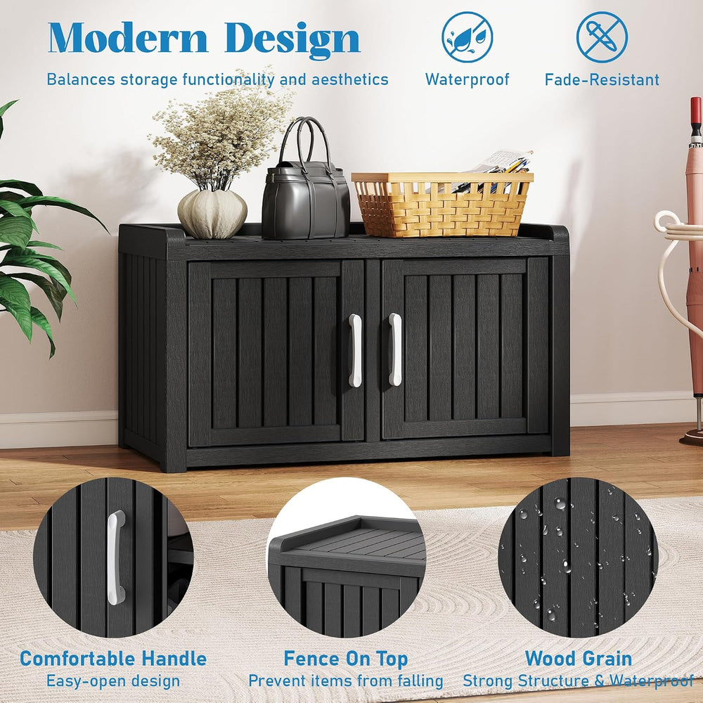 KAMABOKO Shoe Storage Cabinet, 2 Doors & Waterproof UV-Resistant, Black