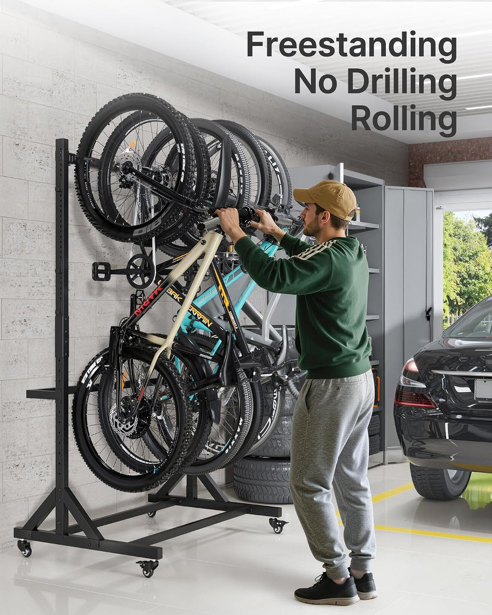 monTEK Freestanding Bike Storage Rack with Wheels for 5 Bikes