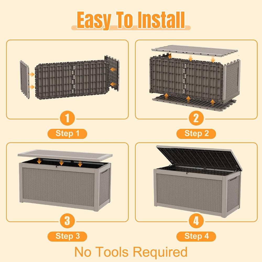 Outdoor Storage Box, 410 Gallon Waterproof Resin Deck Box with Support Rod