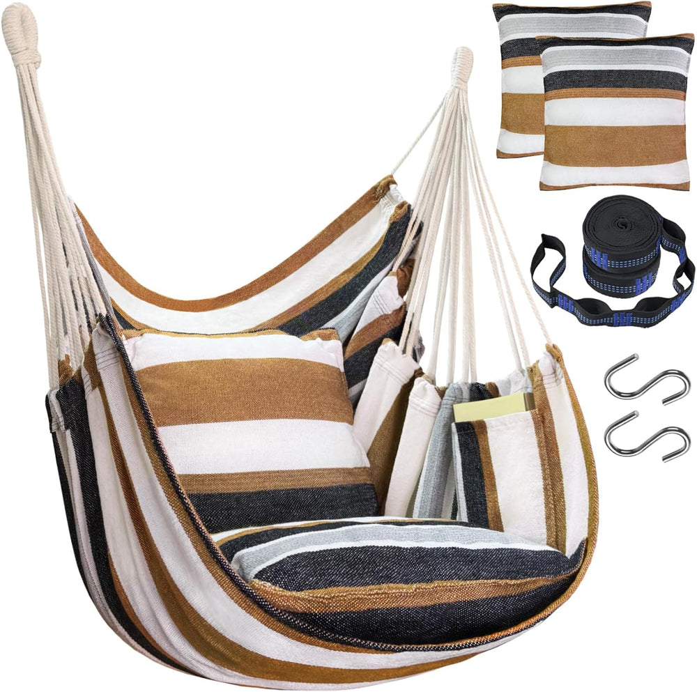 Halalona Hammock Chair Hanging Hammock Chair Rope Swing 2 Cushions Included-S...