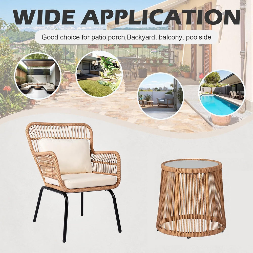 3 Piece Outdoor Wicker Furniture Bistro Set, Rattan Chairs Conversation Sets ...