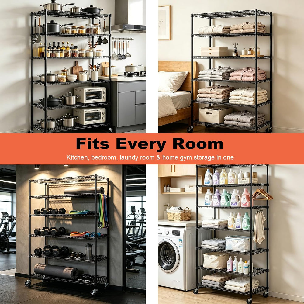 Meet perfect 6-Tier Storage Shelves NSF Certified Wire Shelving Unit on Wheel...