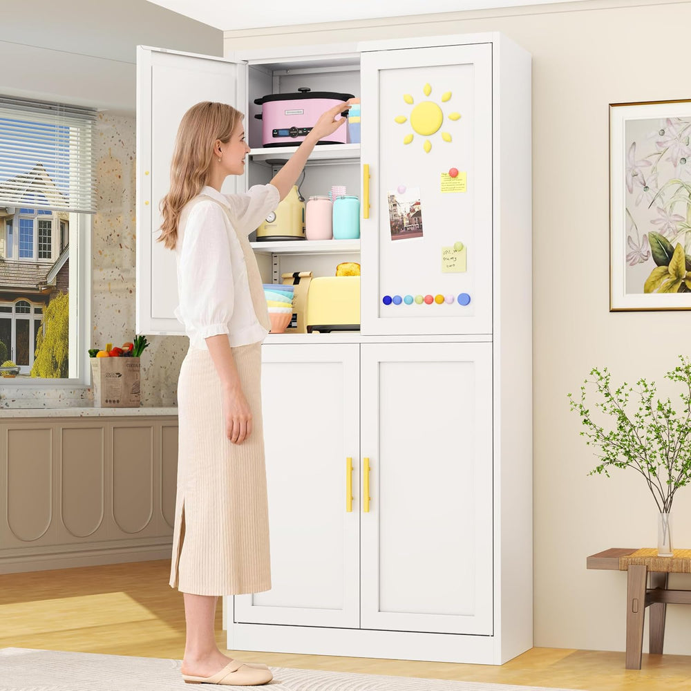 CJF White Kitchen Pantry Cabinet,71 Inch Tall Metal Storage Cabinet with 4 Ad...
