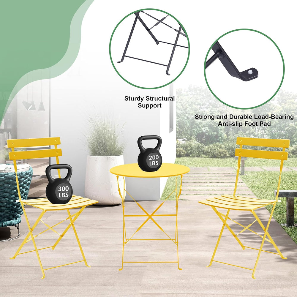 3-Piece Patio Bistro Set, Folding Outdoor Bistro Table and Chairs with Sturdy...