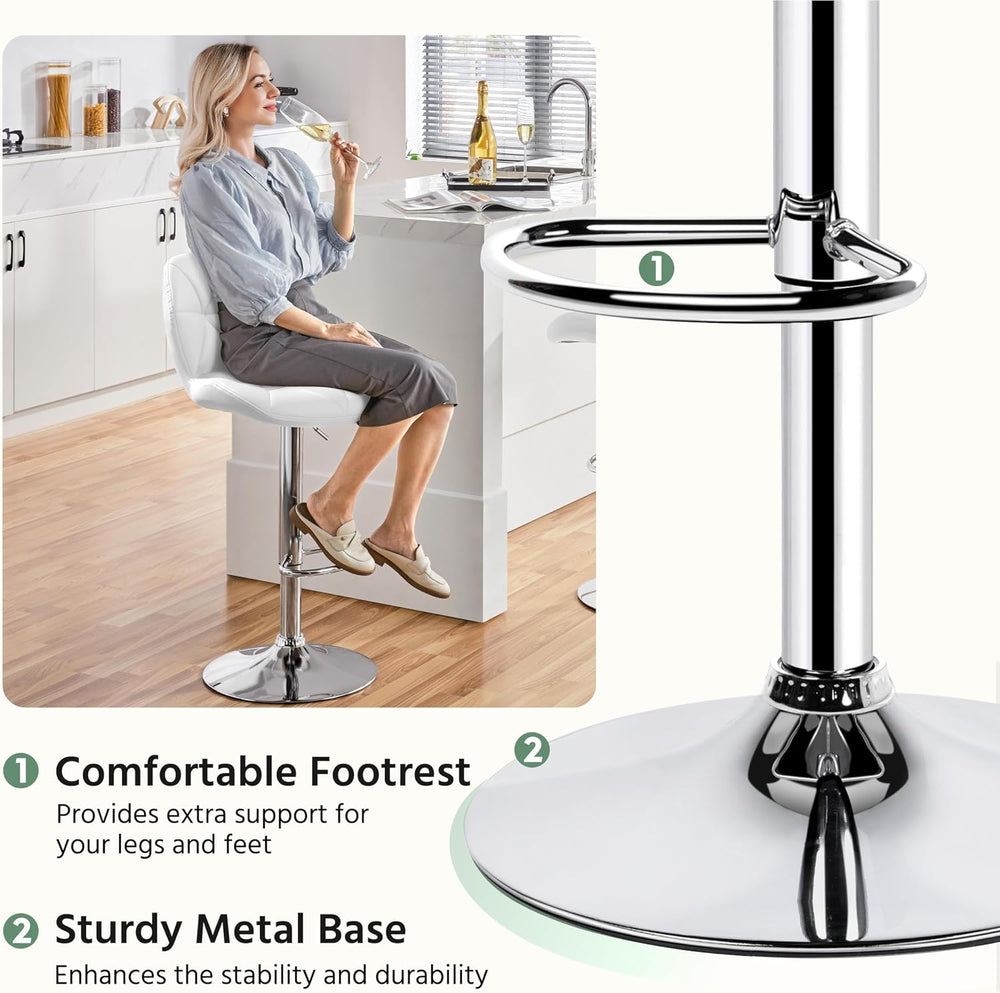 Yaheetech Bar Stools Set of 4 Adjustable Height Swivel Barstools White
