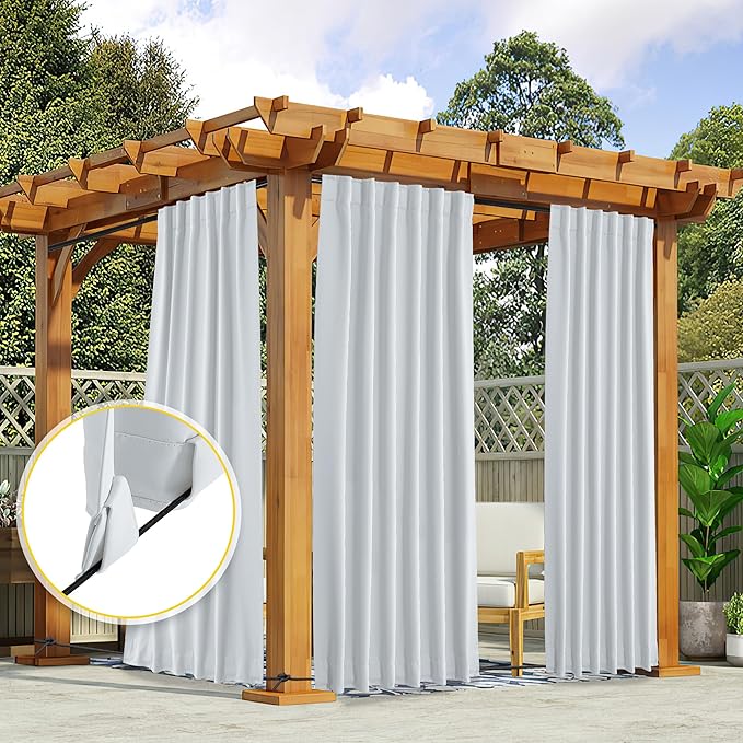 NICETOWN Blackout Outdoor Curtains for Patio Windproof 2 Panels Top & Bot...