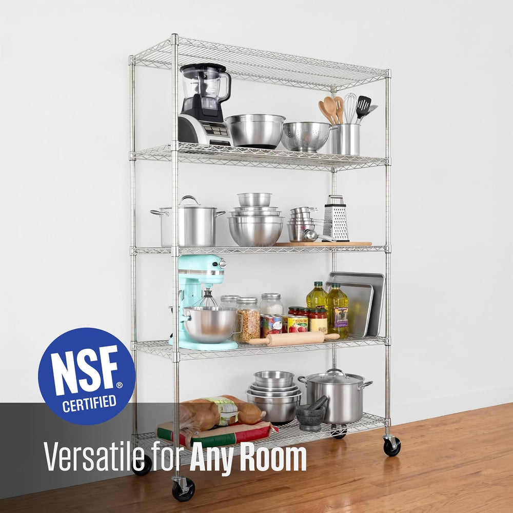 SafeRacks NSF 5-Tier Heavy Duty Wire Shelving Unit w/Wheels, 18"x48&quot...