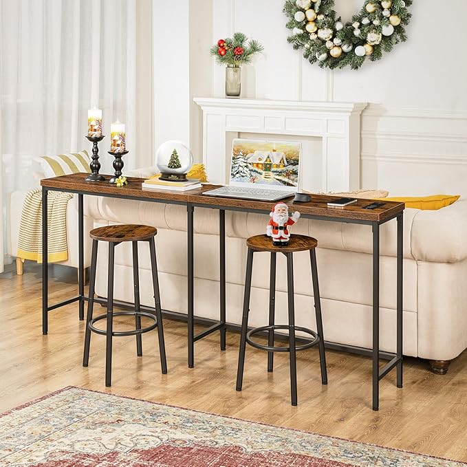 HOOBRO Bar Stools, Set of 2 Bar Chairs, Kitchen Round Height Stools with Foot...
