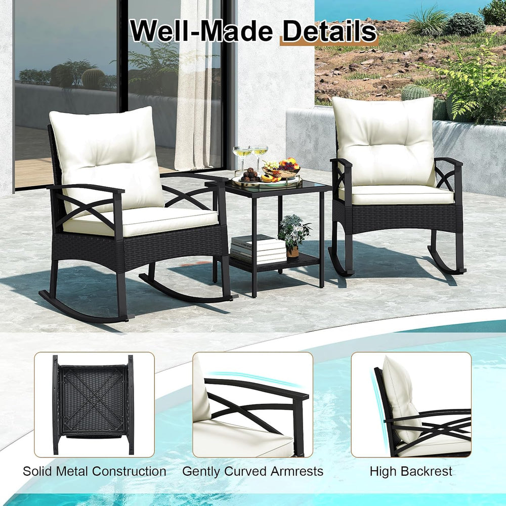 RELAX4LIFE 3-Piece Rattan Patio Rocking Chair Set, 2 Wicker Glider Rocking Ch...