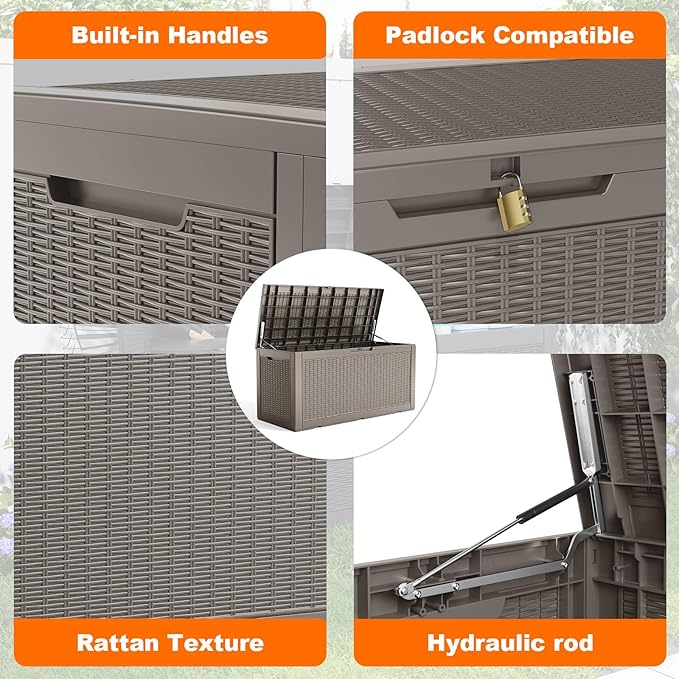 ROJIK Outdoor Storage Housing Deck Box - Waterproof Patio Furniture, Garden T...