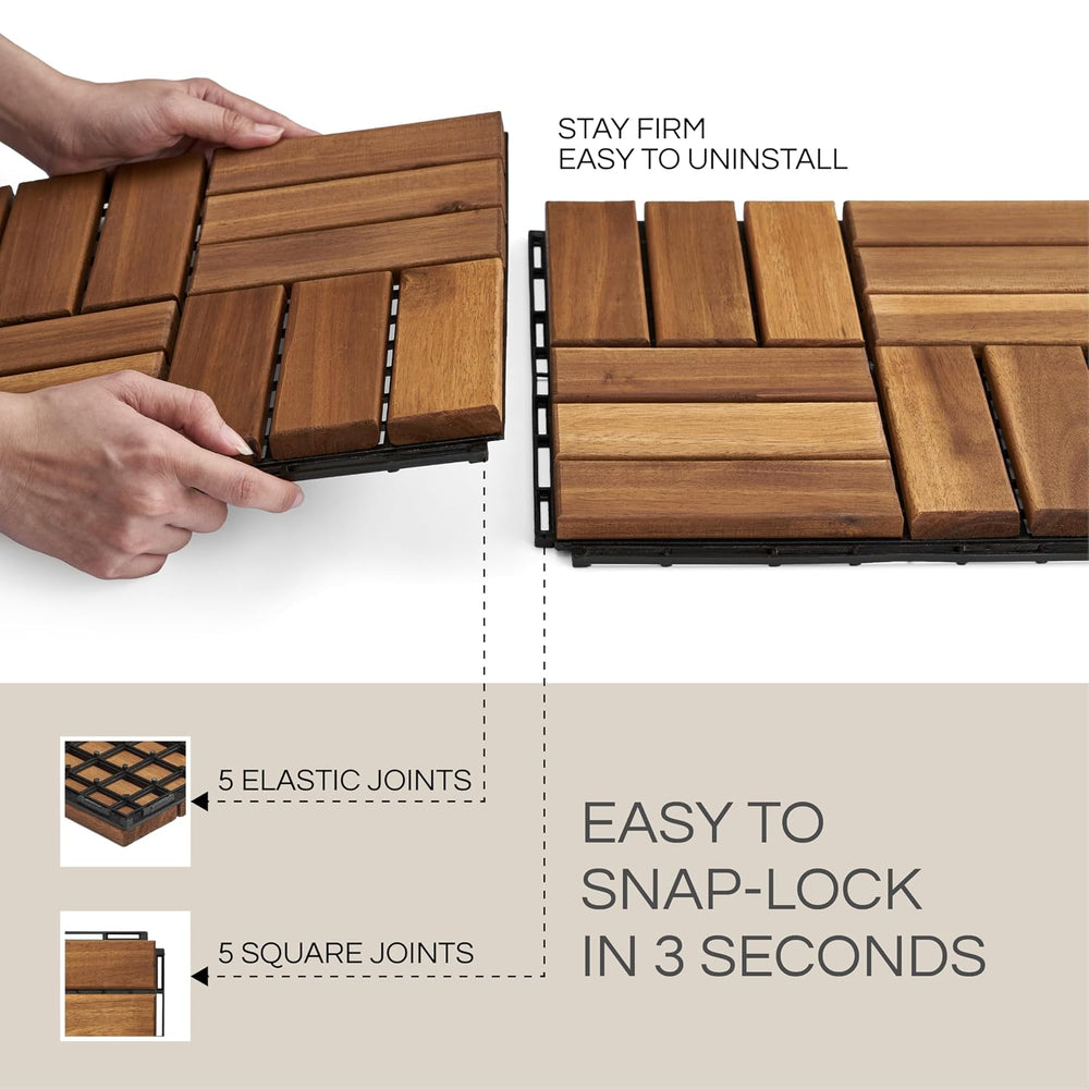 THYOI Premium Deck Tiles, 10 Pcs Patio Flooring - Golden Teak - Crossed