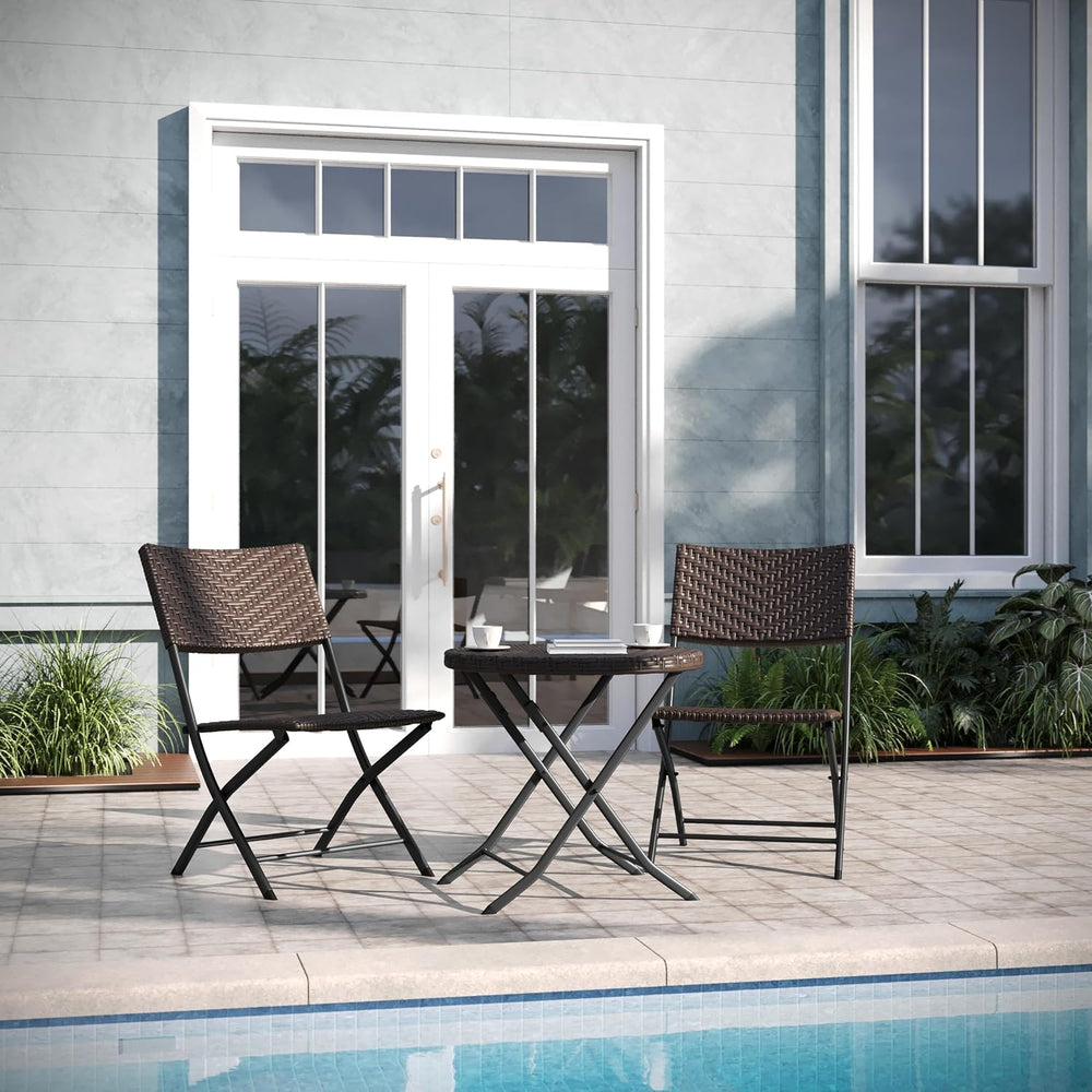 EMMA + OLIVER Brown/Black Three Piece Folding Bistro Set