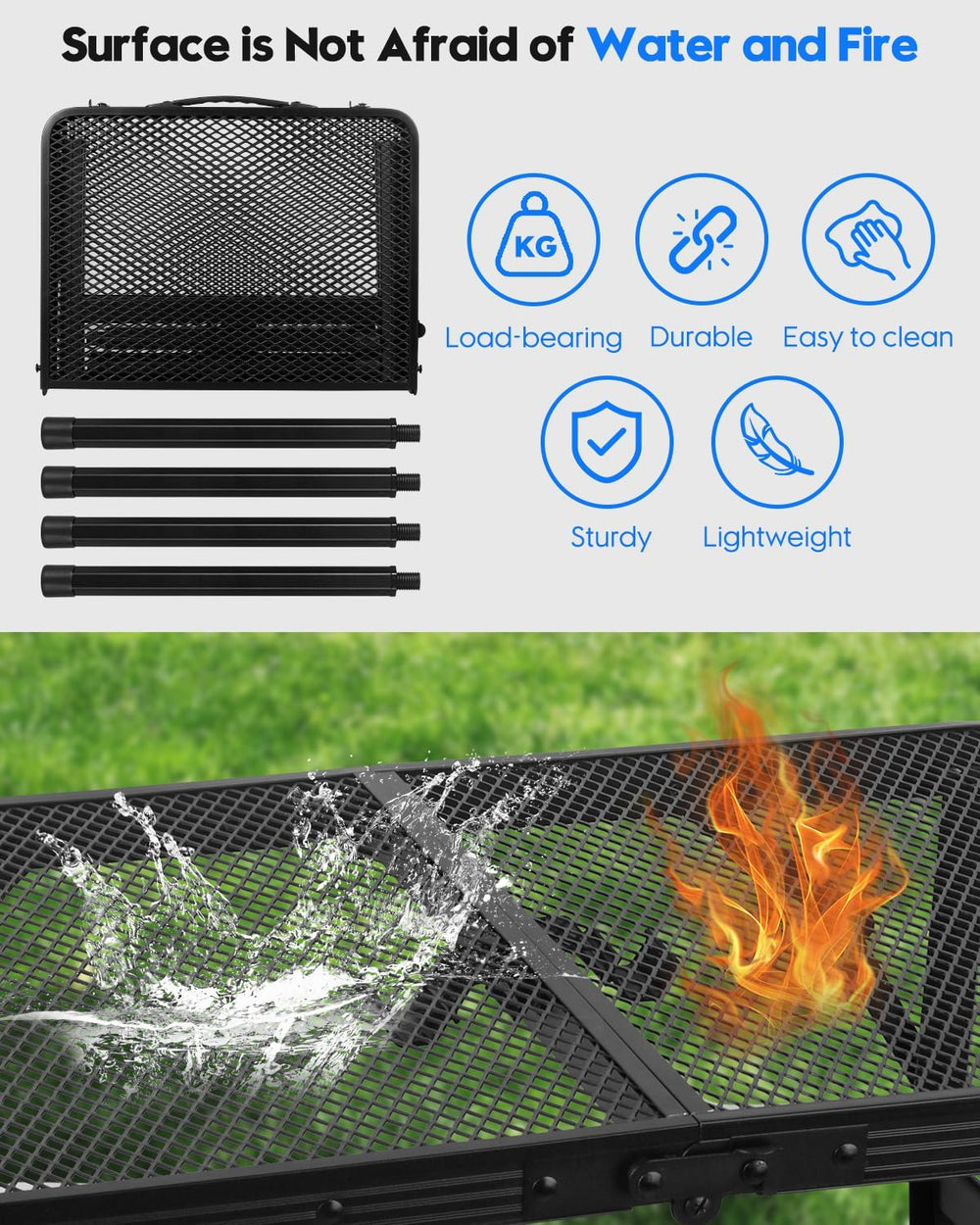 MSDADA Folding Grill Table, Height Adjustable Aluminum Table with Mesh Deskto...