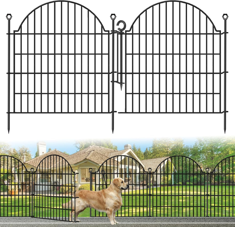 5 Panels No Dig Decorative Garden Fence with Gate, 32in(H) x11.8ft(L)