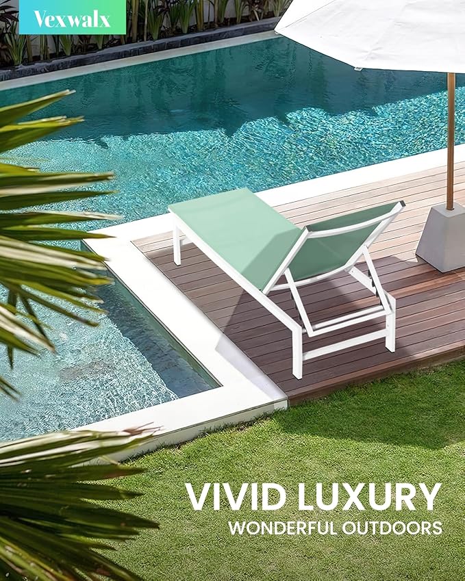 Outdoor Lounge Chairs Set of 2, Aluminum Patio Chaise Lounge Chairs with 5-Po...