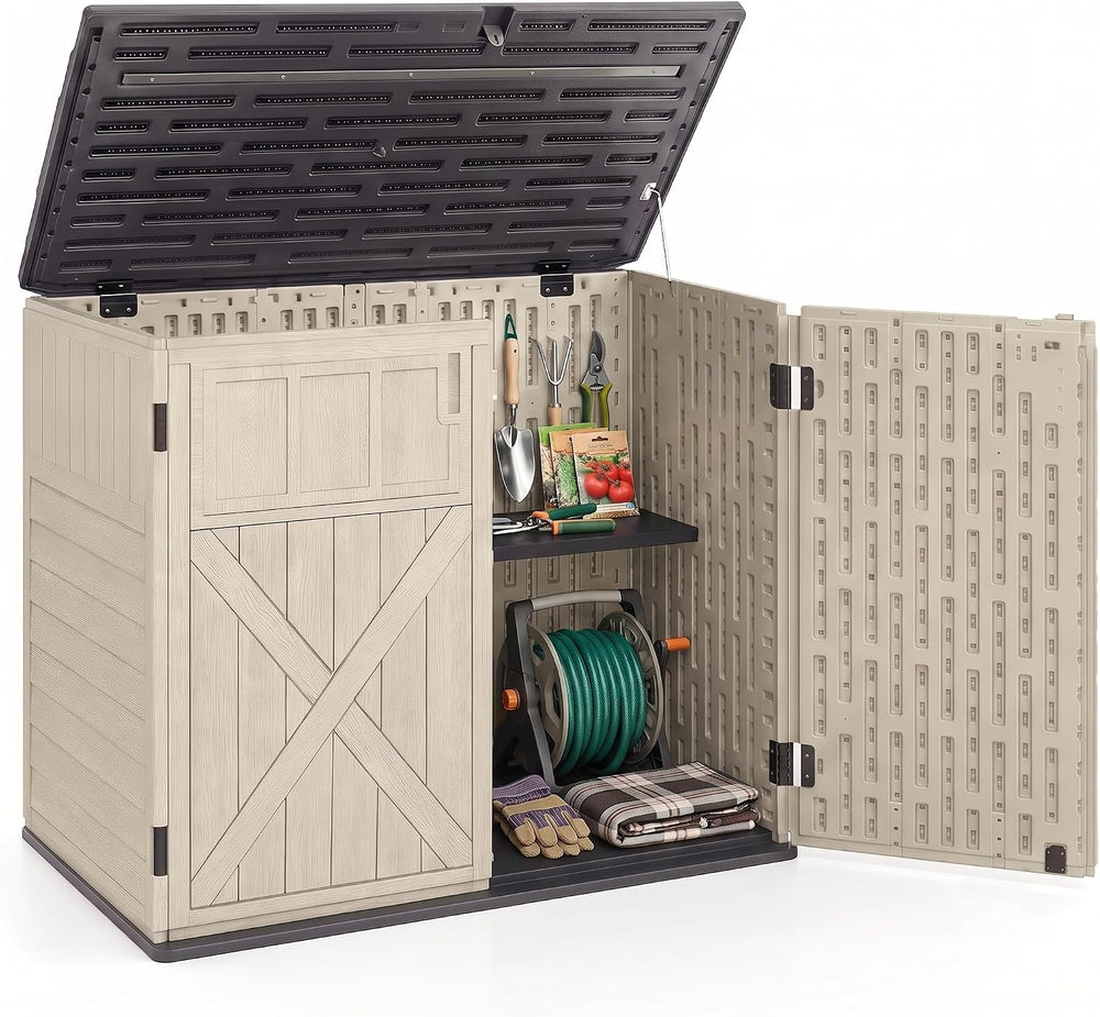 DREAMADE Horizontal Outdoor Storage Cabinet, 20 Cu.Ft Resin Shed, Beige