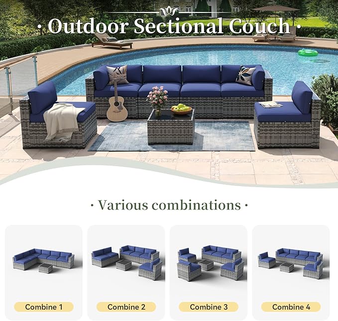 Aoxun 7 Piece Patio Furniture Set Wicker Rattan Patio Conversation Set Outdoo...