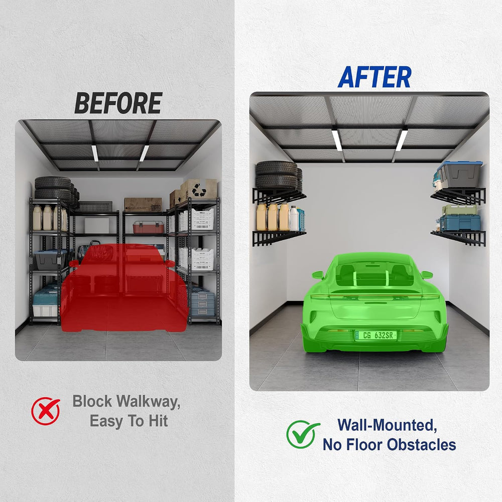 2x4.6ft Garage Shelving, Expandable Wall Shelves, 900lbs Heavy Duty, Black