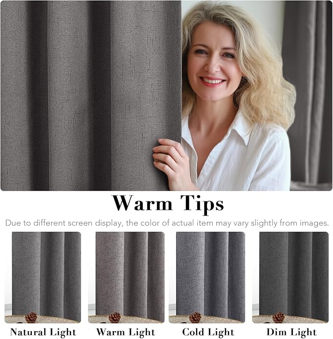H.VERSAILTEX Linen Blackout Curtains Durable Thick Textured Linen Look 100% B...