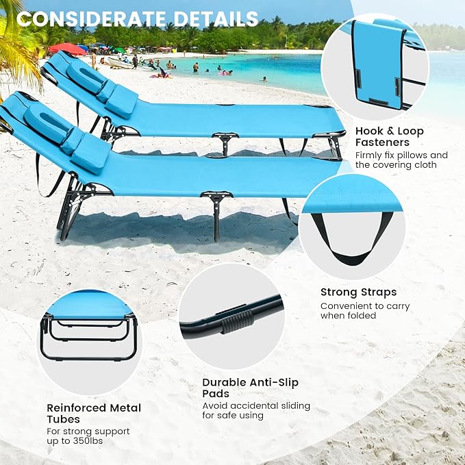 GYMAX Tanning Chair, 350lbs Beach Lounge Chair with Face Hole, Detachable Was...