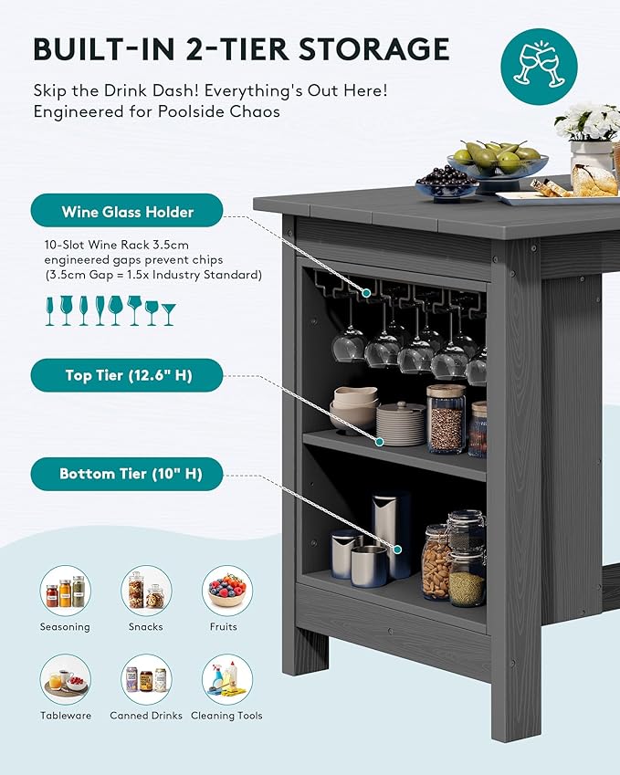 SERWALL Outdoor Bar Table, All Weather HDPE 36" Counter Height Dining Ta...