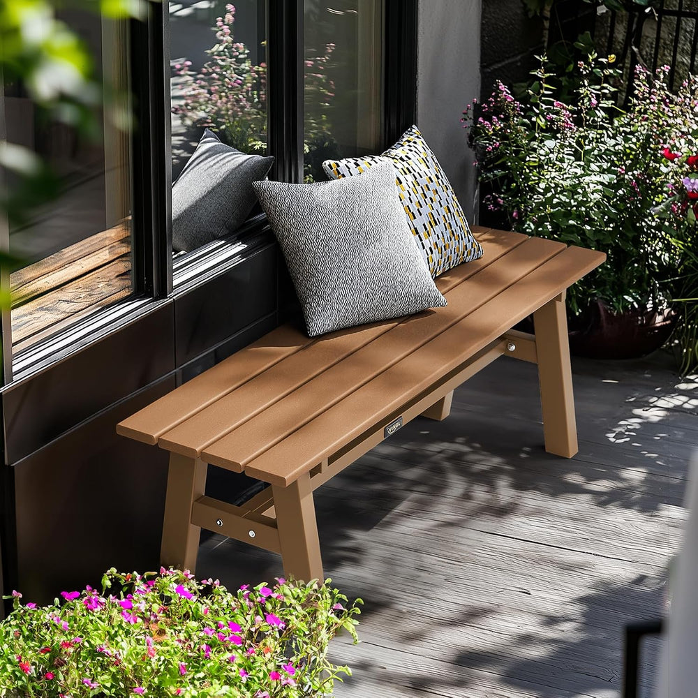 VINGLI 47” Outdoor Bench Garden Bench HDPE Porch Bench w/Metal Legs, Poly Lum...