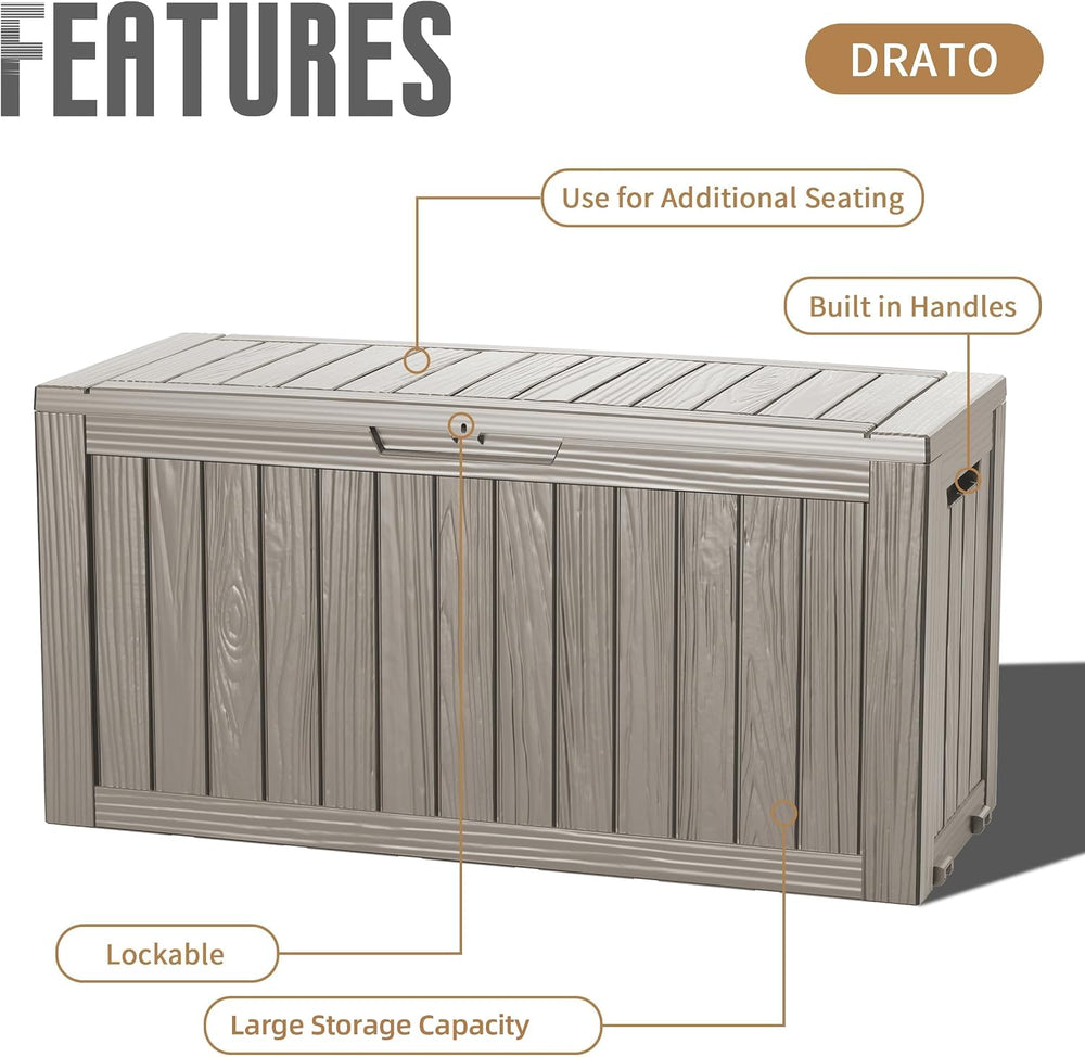 DRATO 135 Gallon Deck Boxes Outdoor Waterproof Storage Box with Wheels