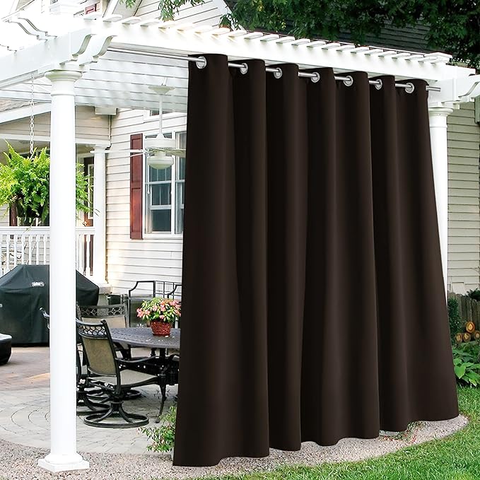 RYB HOME Porch Curtains Outdoor Blackout 100% Privacy Waterproof Curtain for ...