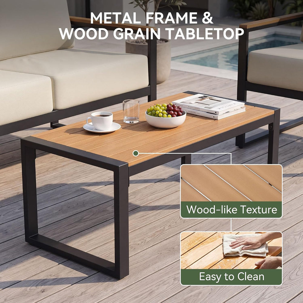 Aoxun 7 Seats Metal Patio Furniture Set with Coffee Table Cream