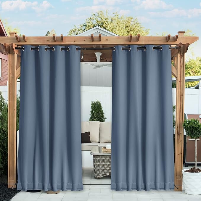 NICETOWN 2 Panels Waterproof Outdoor Curtains Fixed Grommet & Back Tab on...