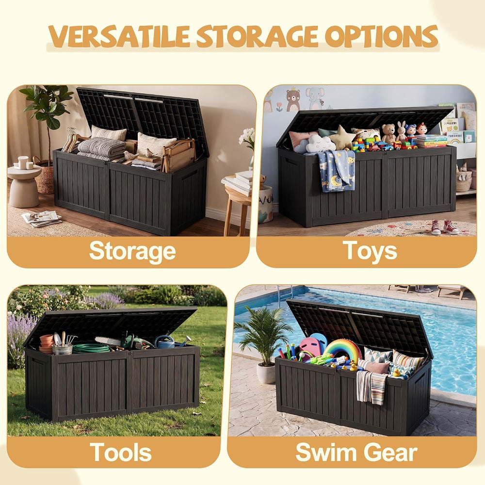 Outdoor Storage Box Waterproof 390 Gal Gen 2 Resin Deck Box Gas Struts