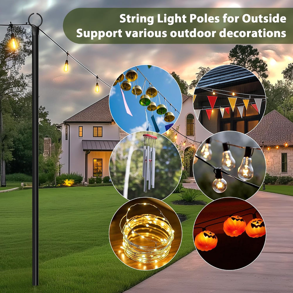 2 Pack String Light Poles for Outside, 10.5 Ft Outdoor String Light Poles for...